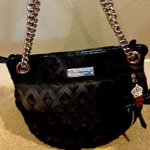 My flat in London nylon and black patent leather shoulder bag.